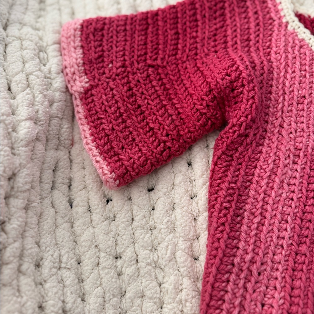 Pink and Cream Hand Crochet Cardigan - Picture 4 of 6